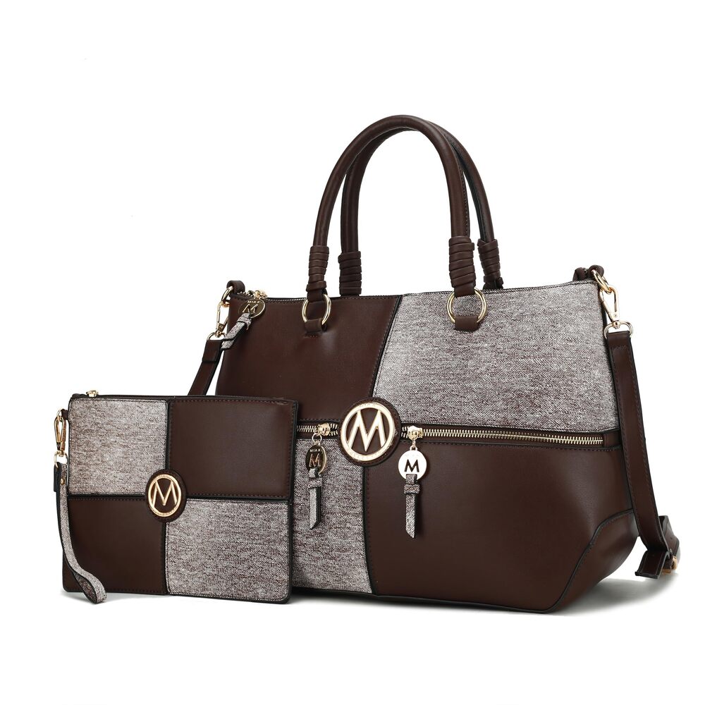 6630 2Pcs Satchel Bag , Vegan Leather Crossbody Bag, Wristlet Bag Handbag
